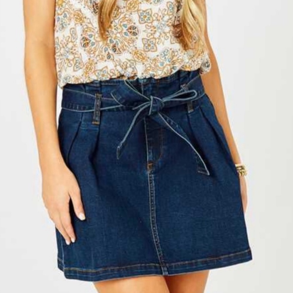 Altar’d State Pleated Stretch Denim Blue Jean Mini Skirt Size XS